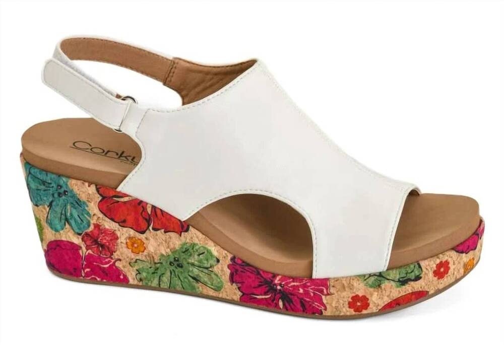 NEW CORKYS FOOTWEAR women's carley floral wedge sandal in white